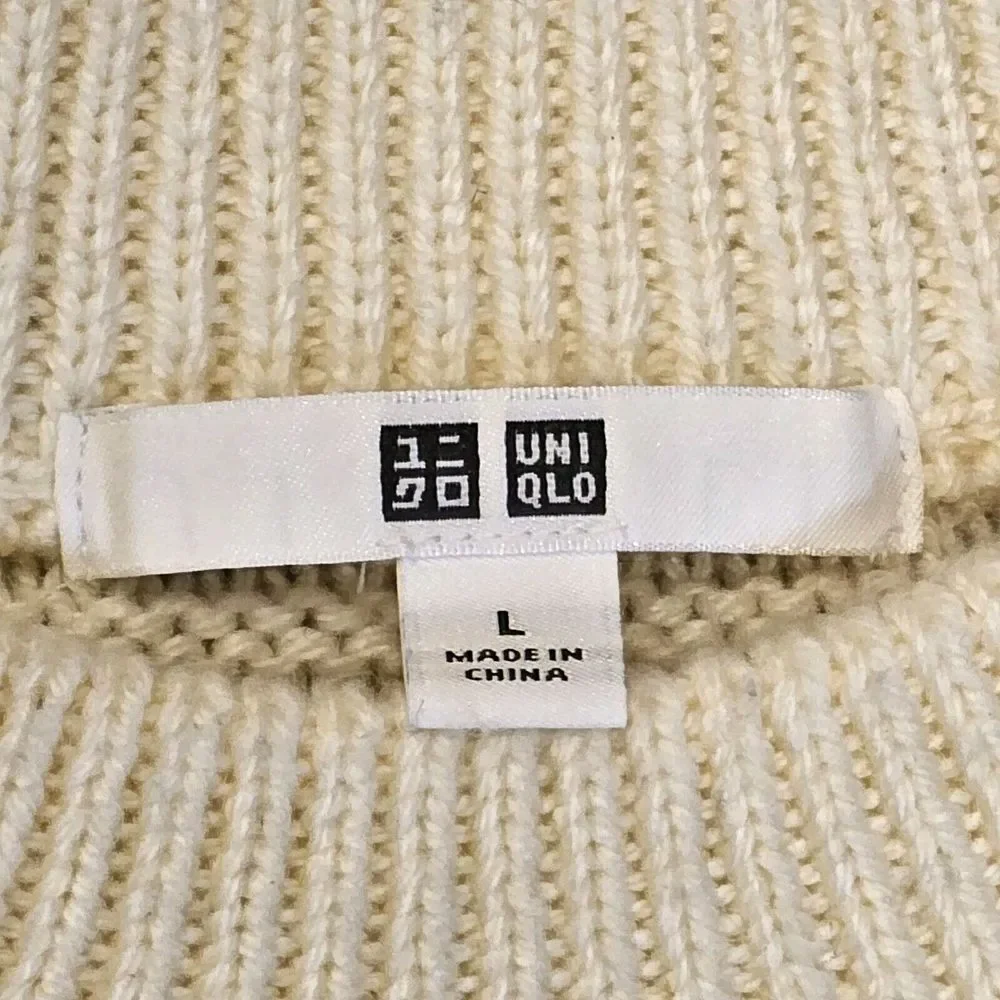 Uniqlo Cream Cable Knit Sweater Womens Chunky Wool Acrylic Blend Crew Neck Large